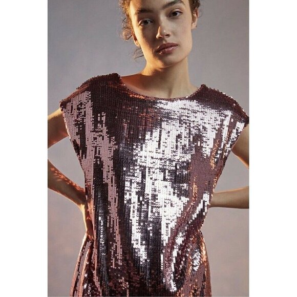 Anthropologie Maeve Dress Kara Sequined Midi in Brown X-Small New Cocktail Party - Picture 12 of 13